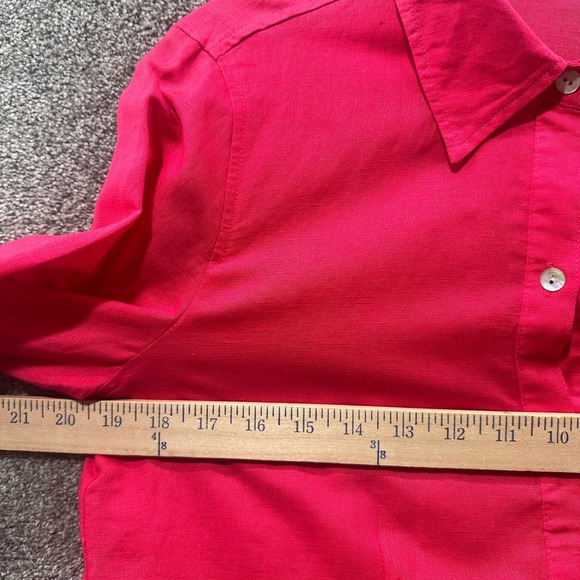 C Le Daniel Button Up Blouse Top Women XS Pink Linen Cotton Roll Tab Long Sleeve - Picture 5 of 13